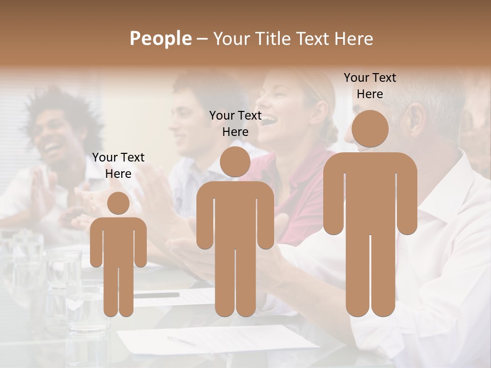 Four Businesspeople In Boardroom Applauding And Smiling PowerPoint Template