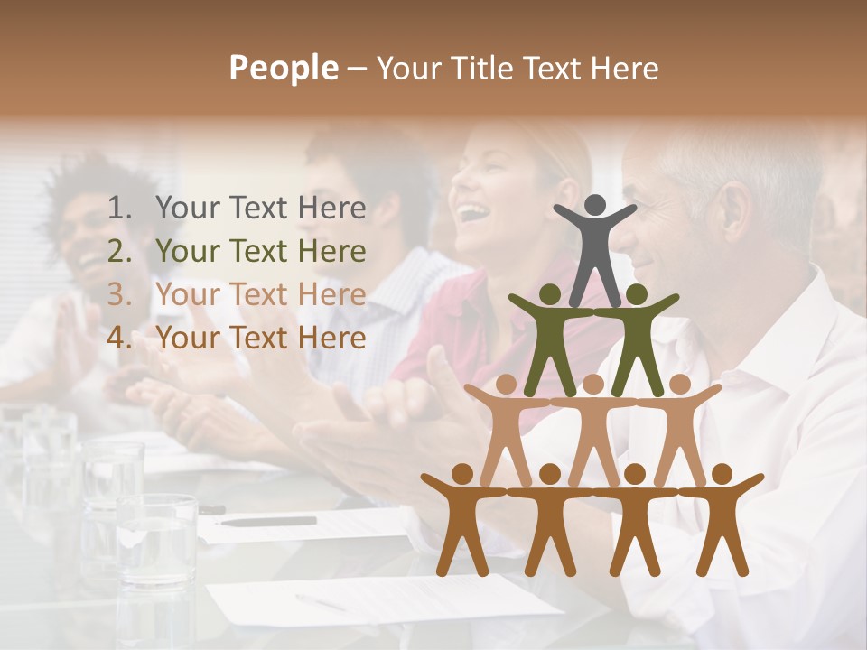 Four Businesspeople In Boardroom Applauding And Smiling PowerPoint Template