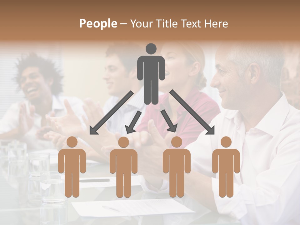 Four Businesspeople In Boardroom Applauding And Smiling PowerPoint Template