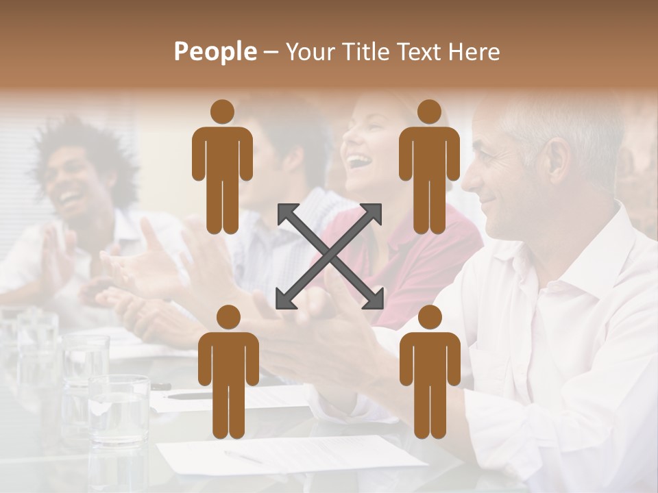 Four Businesspeople In Boardroom Applauding And Smiling PowerPoint Template