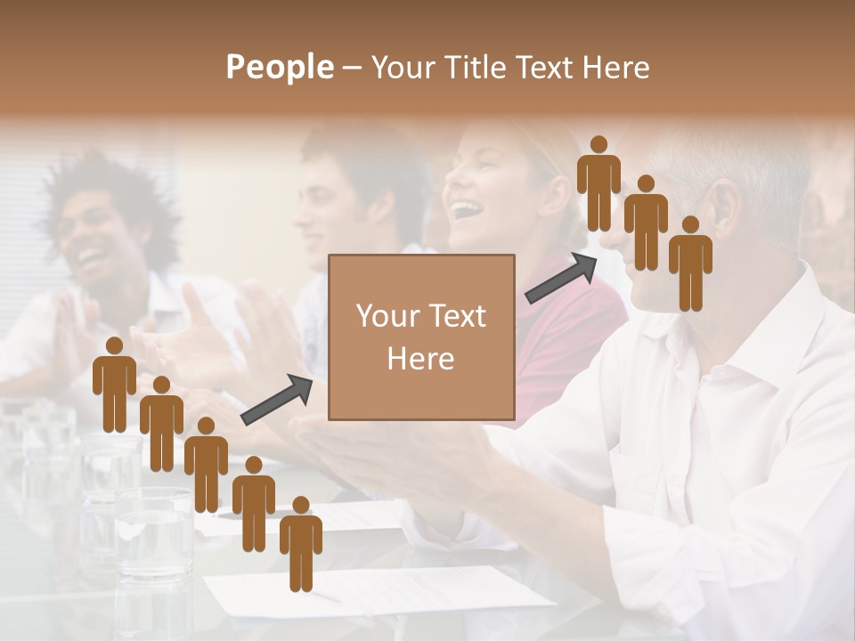 Four Businesspeople In Boardroom Applauding And Smiling PowerPoint Template