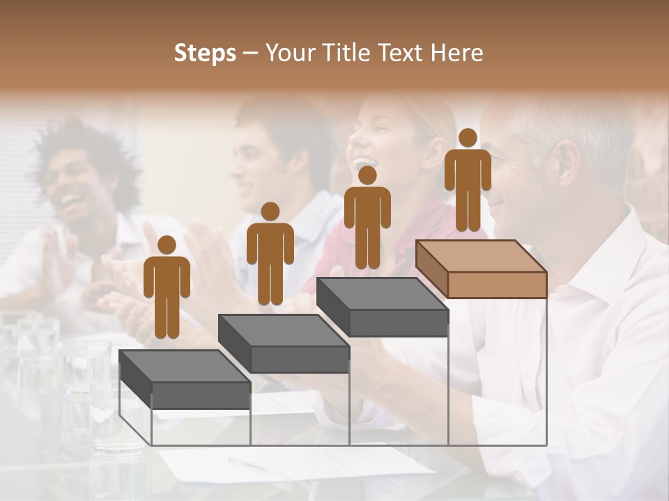 Four Businesspeople In Boardroom Applauding And Smiling PowerPoint Template