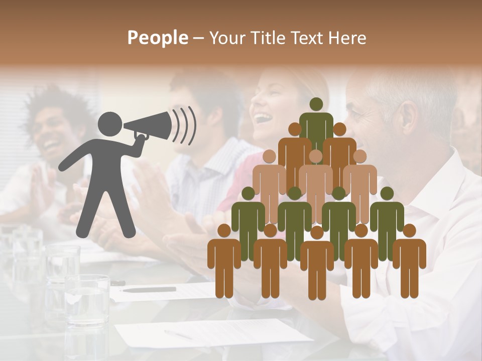 Four Businesspeople In Boardroom Applauding And Smiling PowerPoint Template