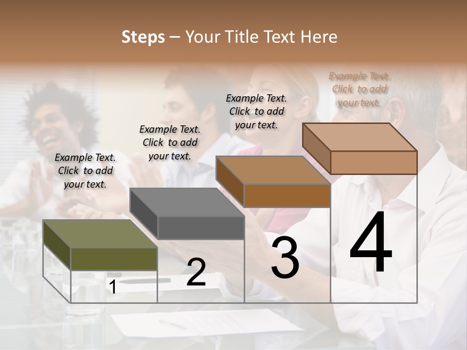 Four Businesspeople In Boardroom Applauding And Smiling PowerPoint Template