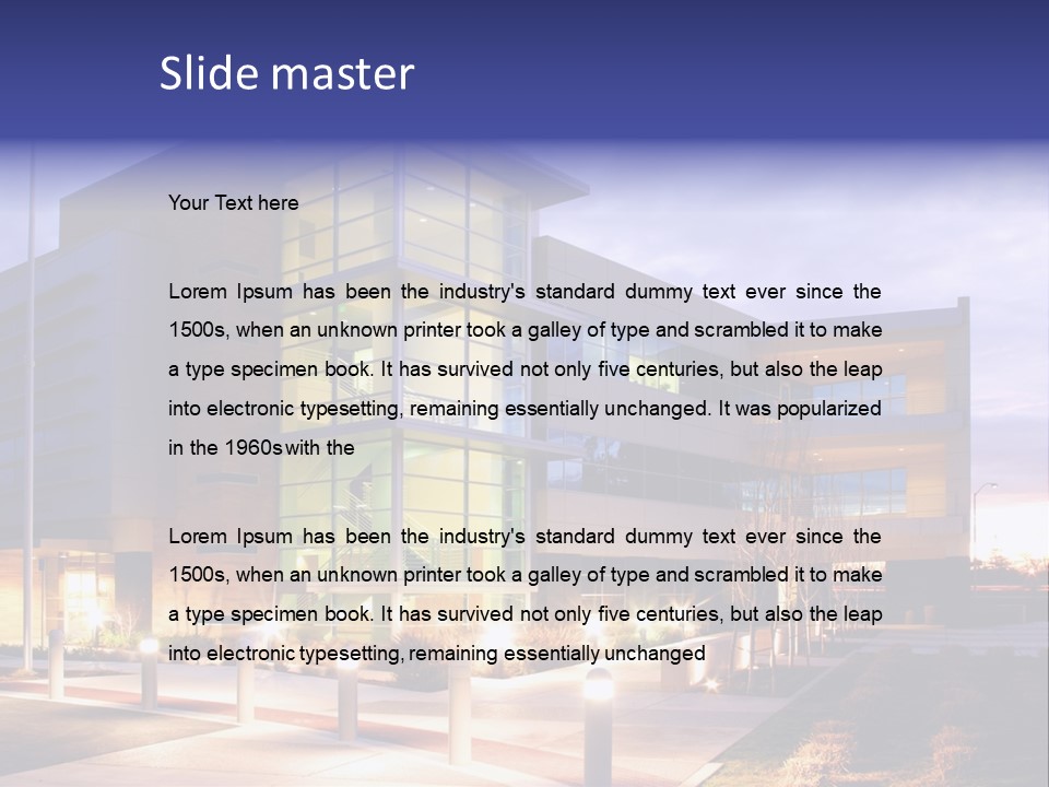 An Office Building With A Empty Parking Lot PowerPoint Template