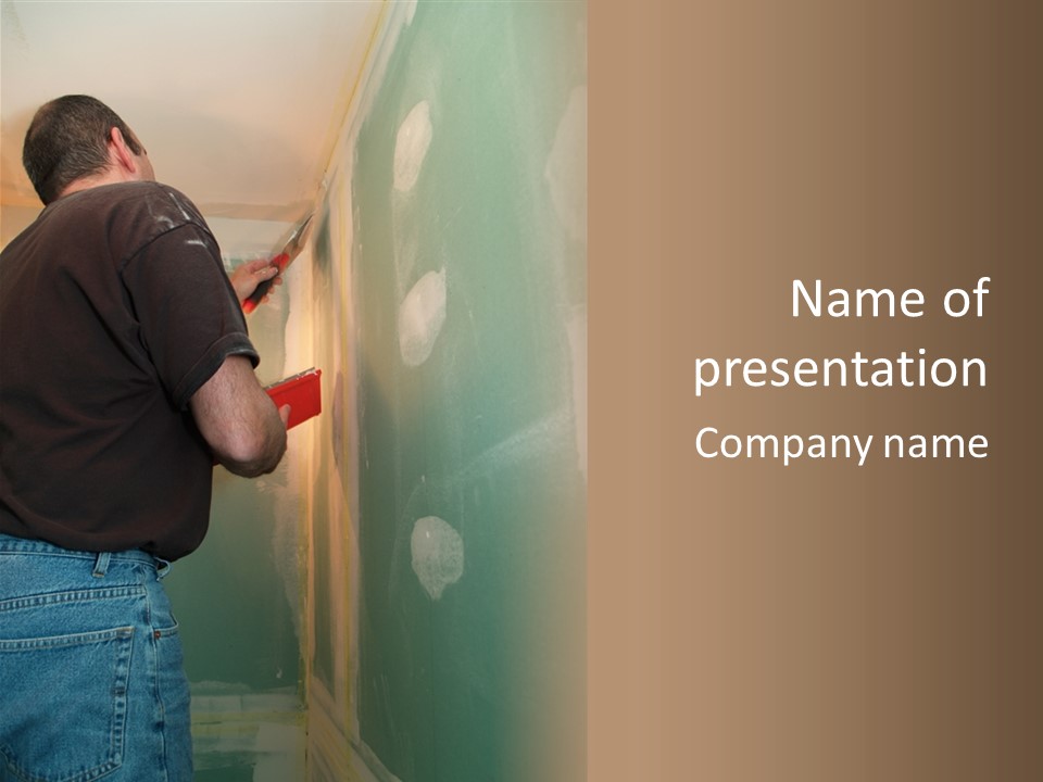 Man Spackling New Drywall In A Bathroom PowerPoint Template