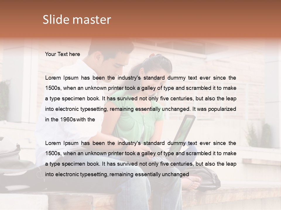 Attractive Students At College Studying Using A Laptop Computer PowerPoint Template