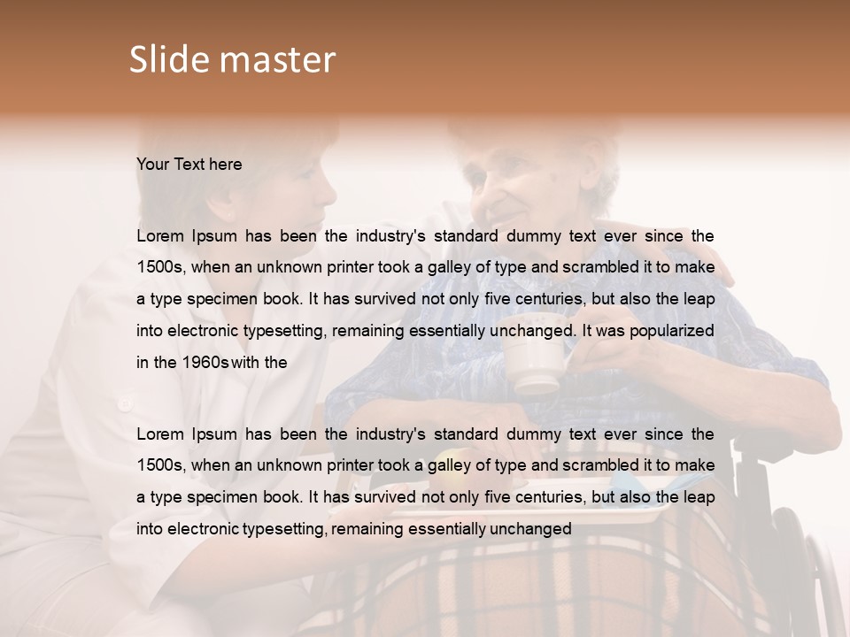 Health Care Worker And Elderly Woman In Wheelchair Needs Help PowerPoint Template