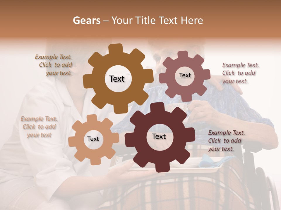 Health Care Worker And Elderly Woman In Wheelchair Needs Help PowerPoint Template