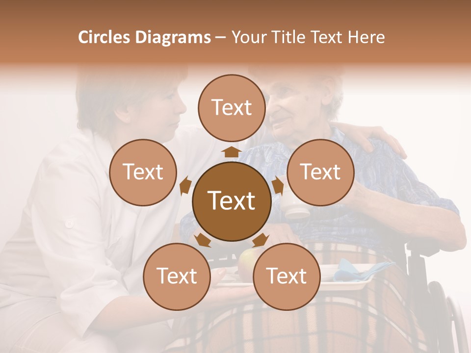 Health Care Worker And Elderly Woman In Wheelchair Needs Help PowerPoint Template