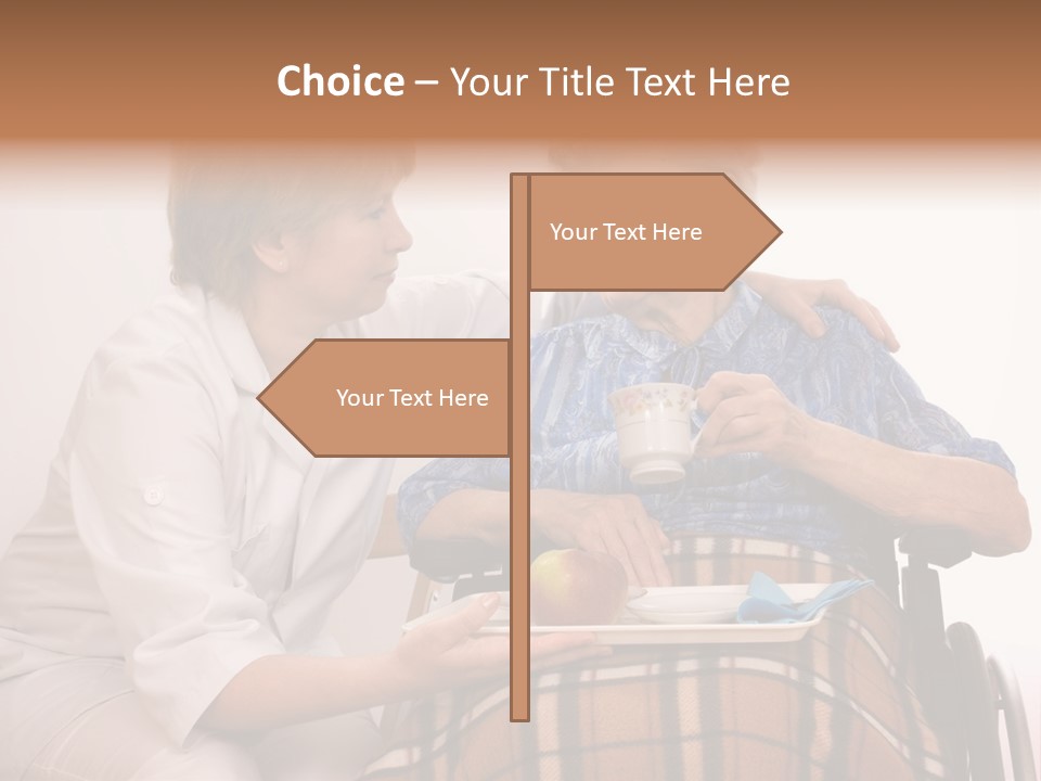 Health Care Worker And Elderly Woman In Wheelchair Needs Help PowerPoint Template