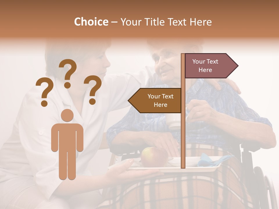 Health Care Worker And Elderly Woman In Wheelchair Needs Help PowerPoint Template