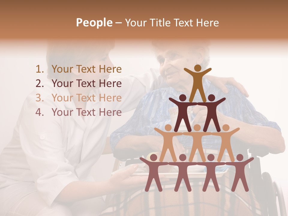 Health Care Worker And Elderly Woman In Wheelchair Needs Help PowerPoint Template