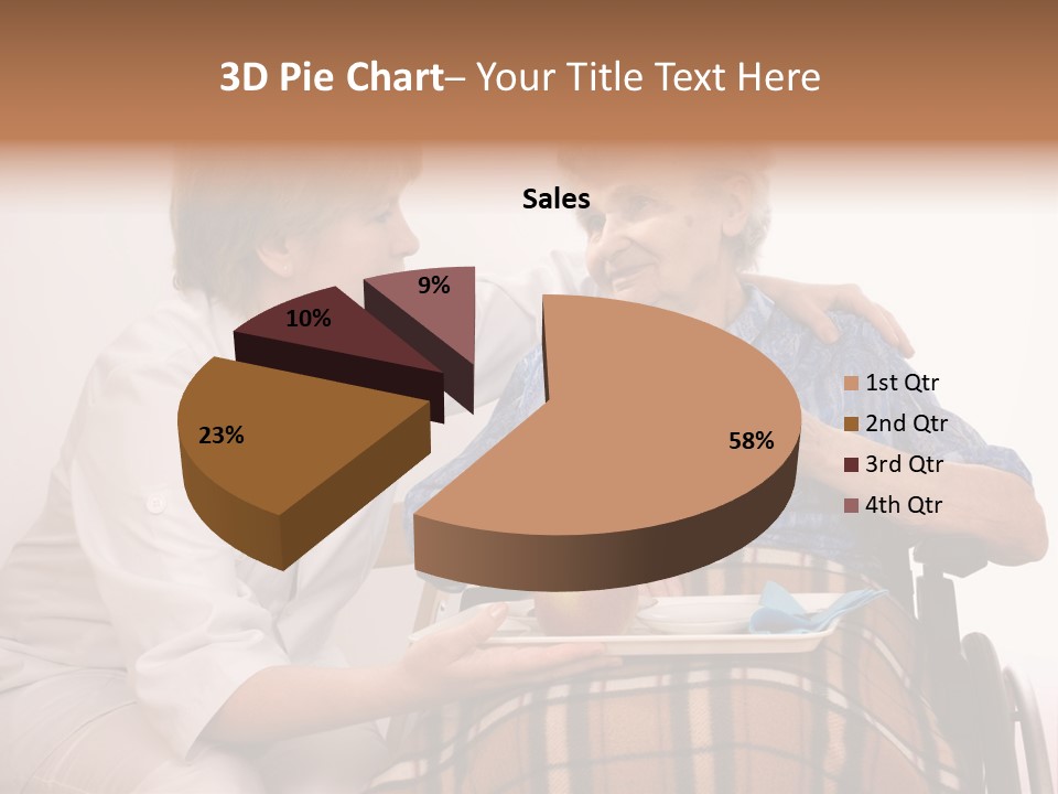 Health Care Worker And Elderly Woman In Wheelchair Needs Help PowerPoint Template