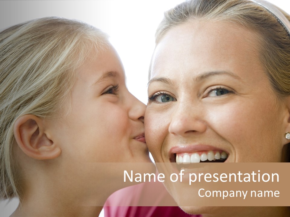 Young Girl Kissing Smiling Woman PowerPoint Template