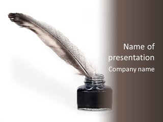 Feather Quill And Inkwell Over White Background PowerPoint Template