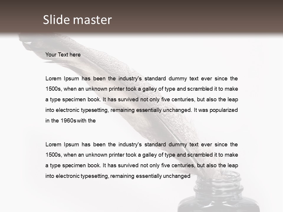 Feather Quill And Inkwell Over White Background PowerPoint Template