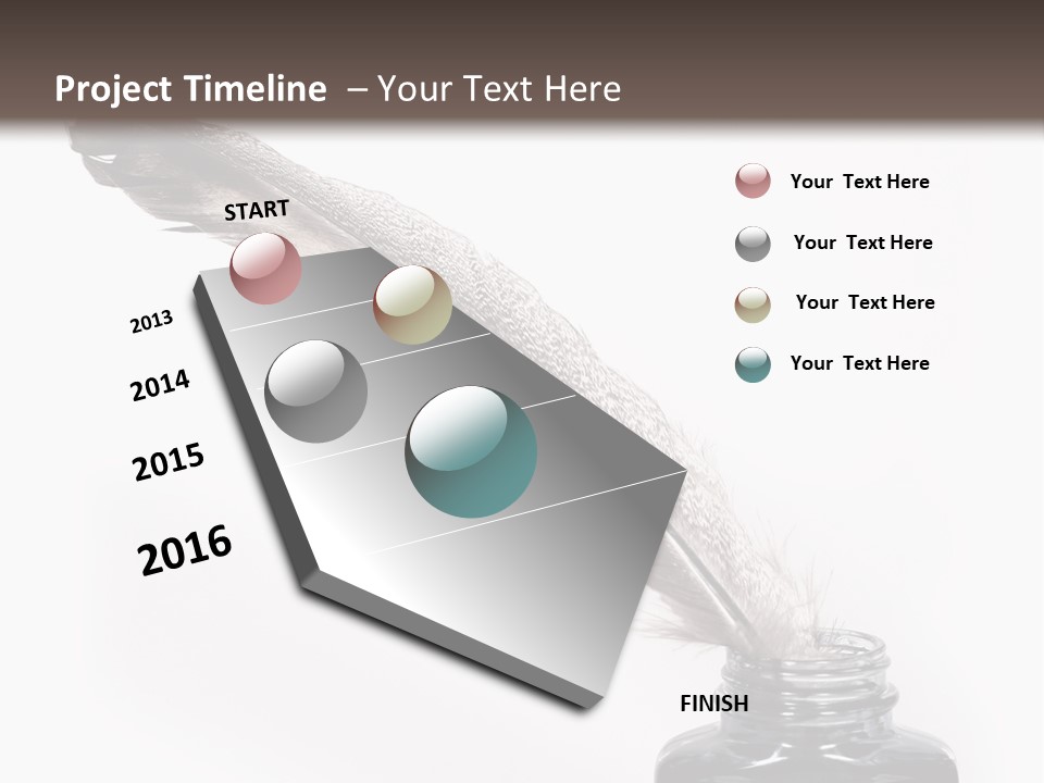 Feather Quill And Inkwell Over White Background PowerPoint Template