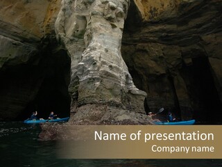 Kayakers In Cave PowerPoint Template