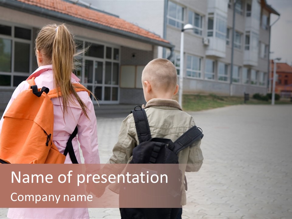 Two Elementary Students Are Going To School PowerPoint Template