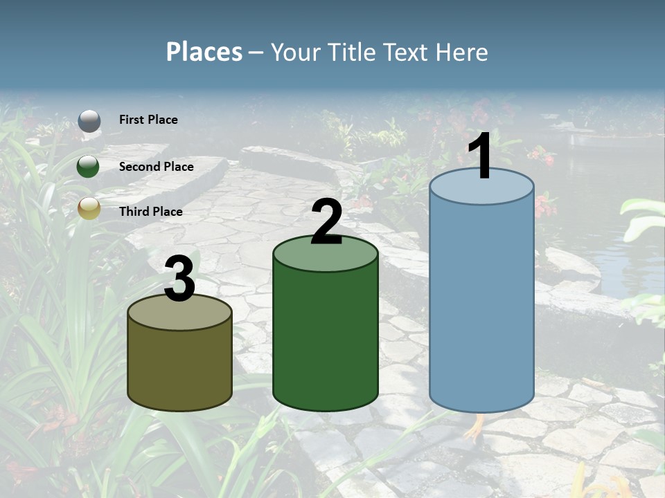 Beautiful Natural Garden With Pond PowerPoint Template