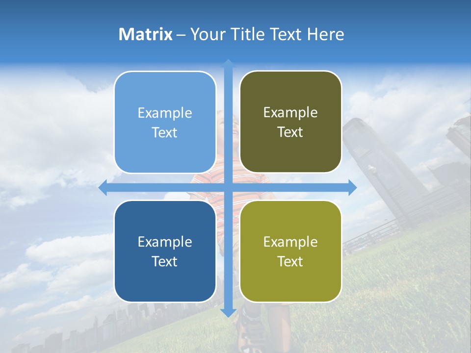 Boy Running On Green Grass Field Under Beautiful Blue Sky With Scenic White Clouds. PowerPoint Template