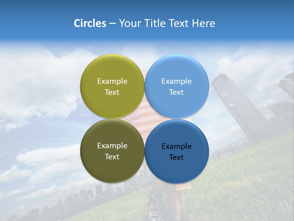 Boy Running On Green Grass Field Under Beautiful Blue Sky With Scenic White Clouds. PowerPoint Template