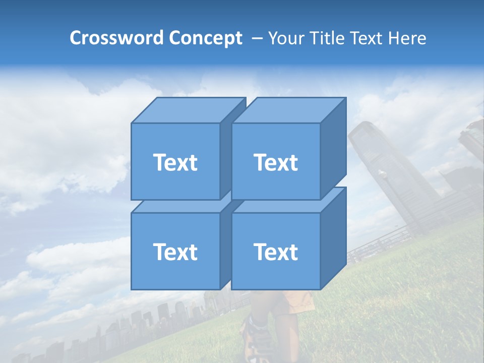 Boy Running On Green Grass Field Under Beautiful Blue Sky With Scenic White Clouds. PowerPoint Template