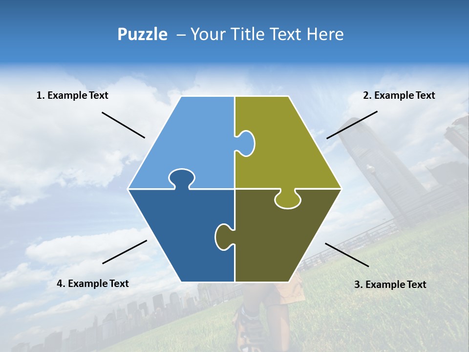 Boy Running On Green Grass Field Under Beautiful Blue Sky With Scenic White Clouds. PowerPoint Template