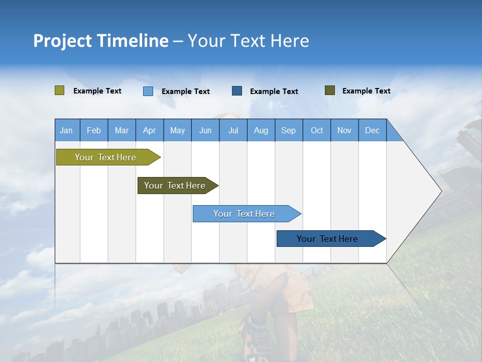 Boy Running On Green Grass Field Under Beautiful Blue Sky With Scenic White Clouds. PowerPoint Template