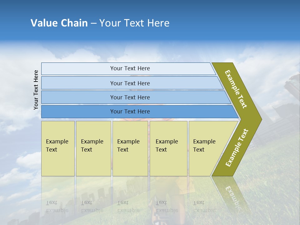 Boy Running On Green Grass Field Under Beautiful Blue Sky With Scenic White Clouds. PowerPoint Template
