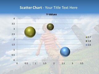 Boy Running On Green Grass Field Under Beautiful Blue Sky With Scenic White Clouds. PowerPoint Template