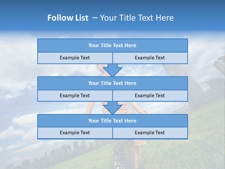 Boy Running On Green Grass Field Under Beautiful Blue Sky With Scenic White Clouds. PowerPoint Template