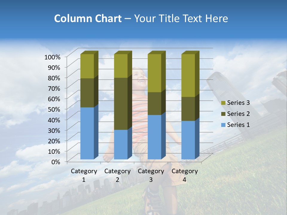 Boy Running On Green Grass Field Under Beautiful Blue Sky With Scenic White Clouds. PowerPoint Template