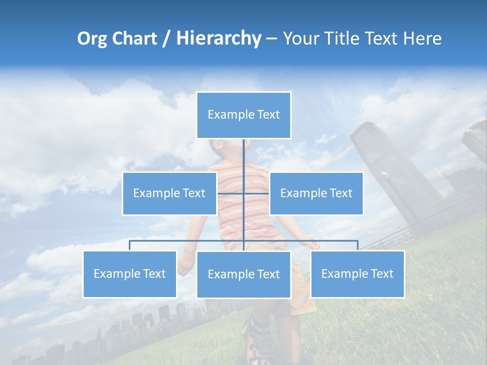 Boy Running On Green Grass Field Under Beautiful Blue Sky With Scenic White Clouds. PowerPoint Template