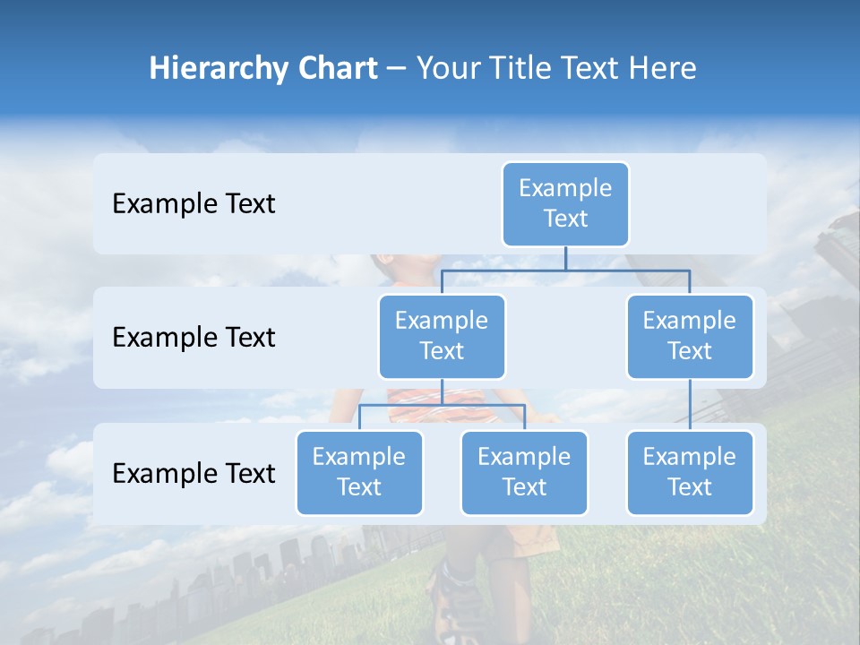 Boy Running On Green Grass Field Under Beautiful Blue Sky With Scenic White Clouds. PowerPoint Template