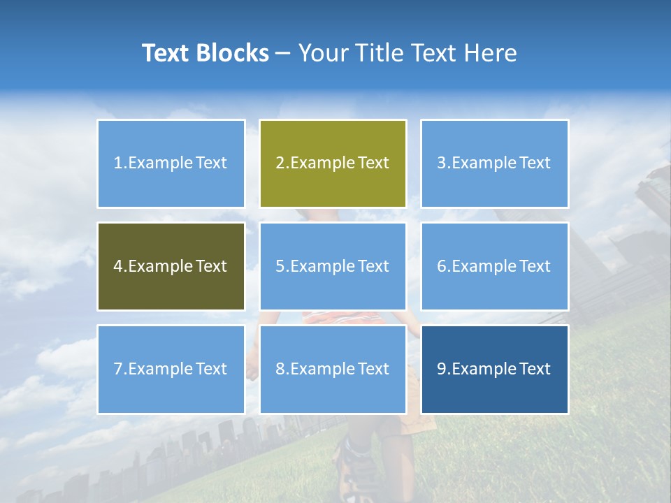 Boy Running On Green Grass Field Under Beautiful Blue Sky With Scenic White Clouds. PowerPoint Template