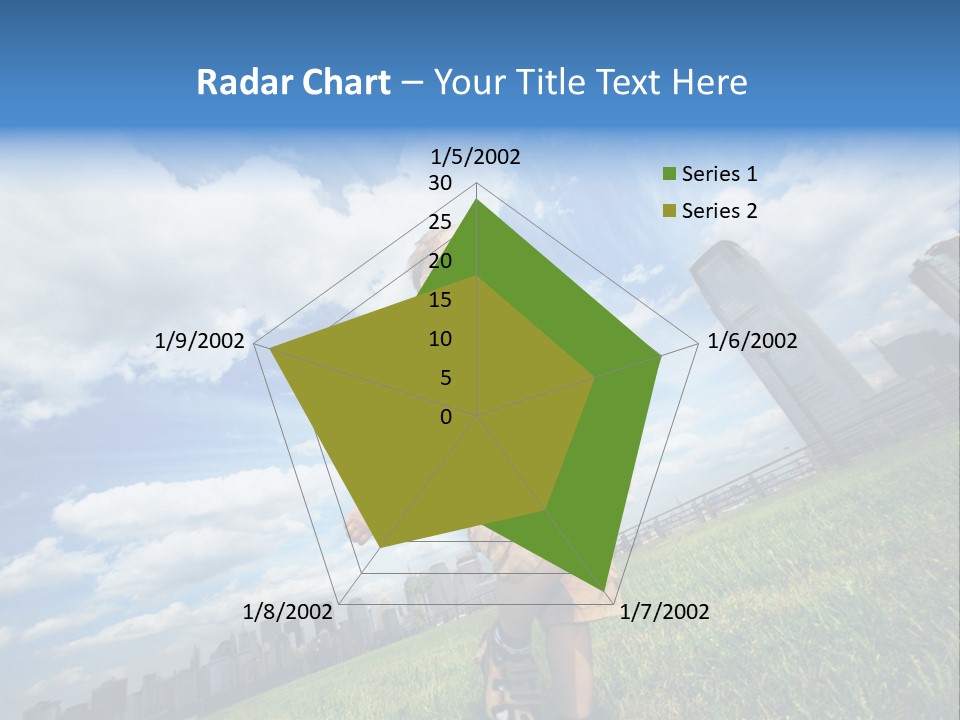 Boy Running On Green Grass Field Under Beautiful Blue Sky With Scenic White Clouds. PowerPoint Template