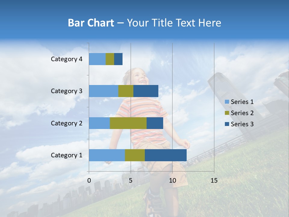 Boy Running On Green Grass Field Under Beautiful Blue Sky With Scenic White Clouds. PowerPoint Template