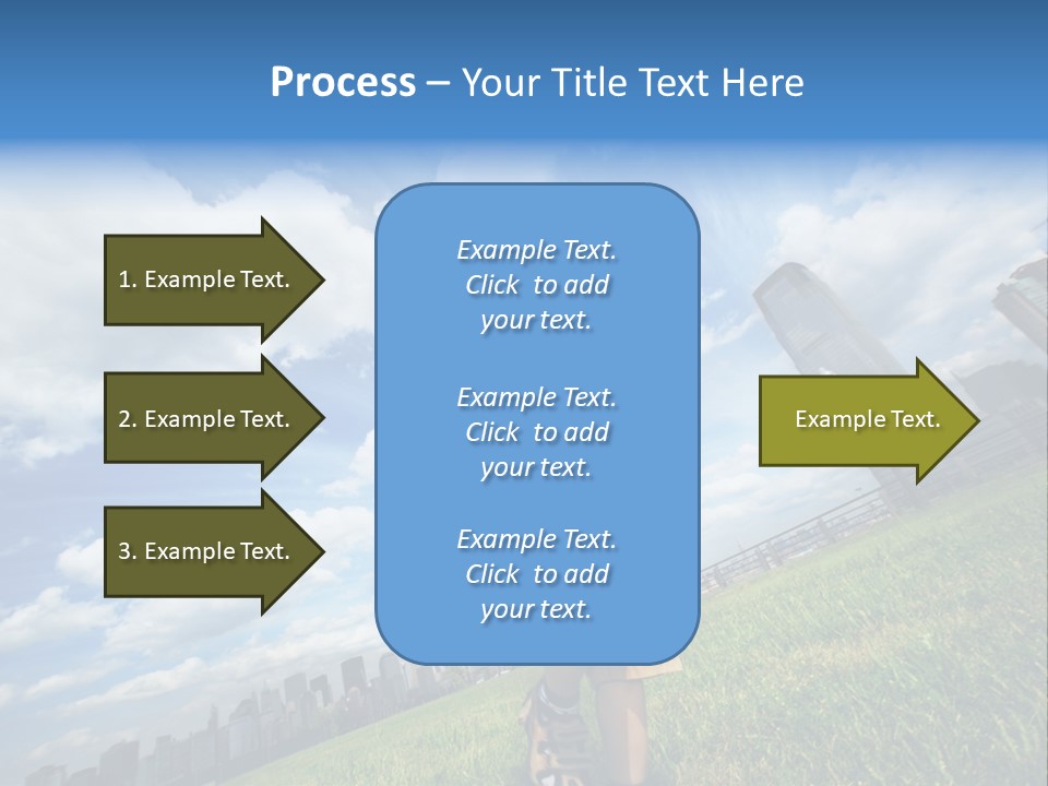 Boy Running On Green Grass Field Under Beautiful Blue Sky With Scenic White Clouds. PowerPoint Template