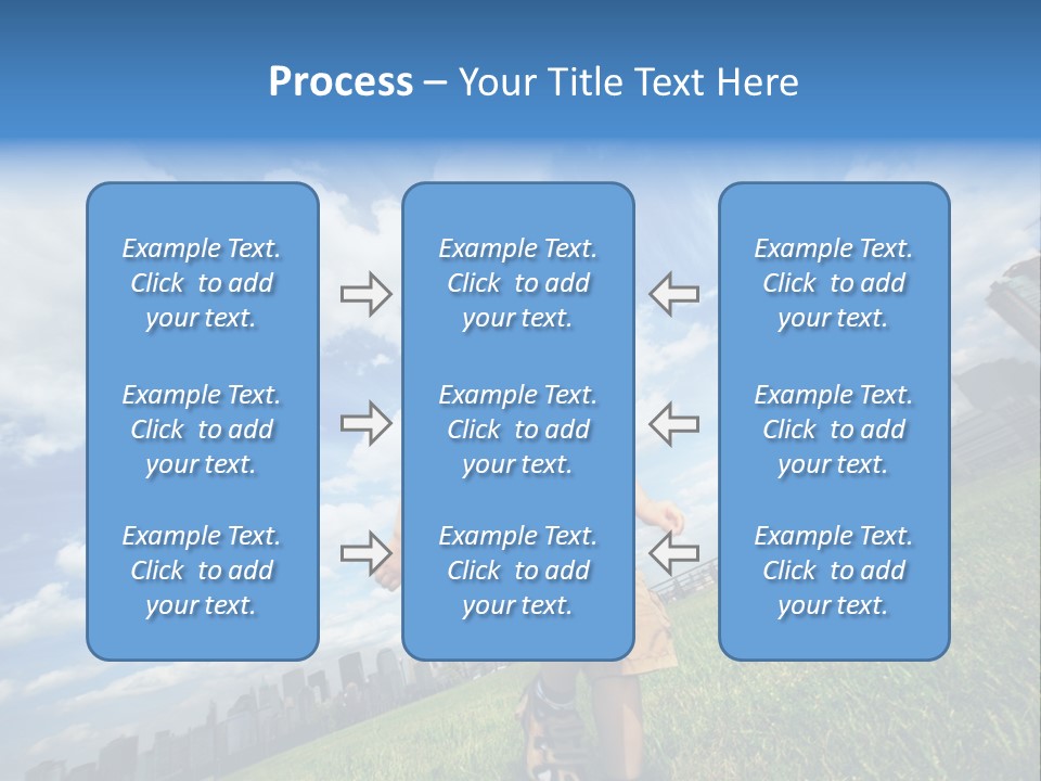 Boy Running On Green Grass Field Under Beautiful Blue Sky With Scenic White Clouds. PowerPoint Template