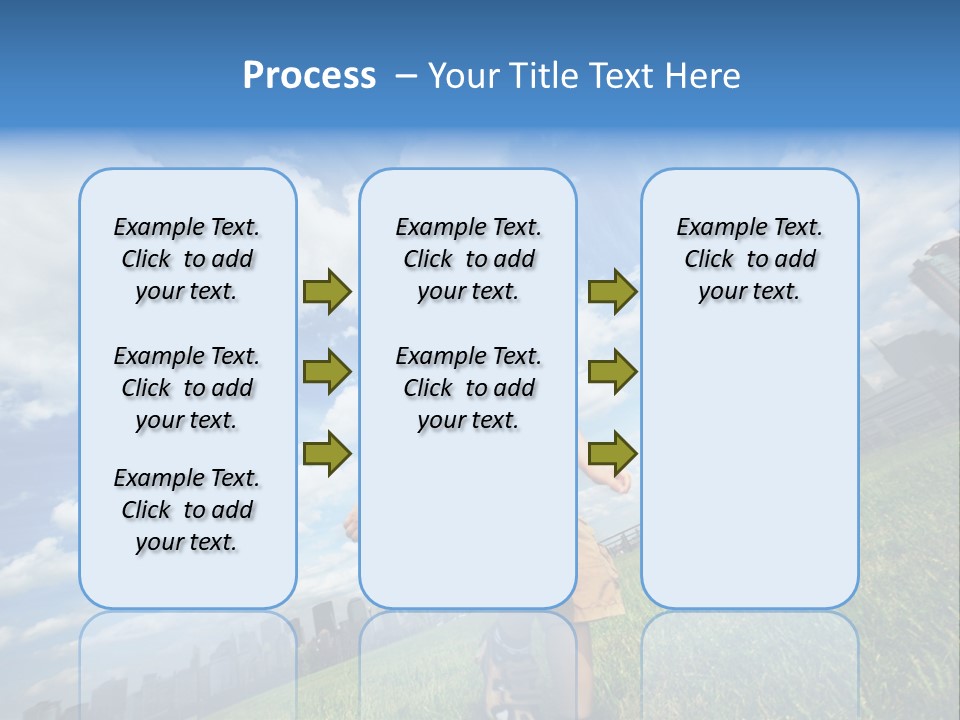 Boy Running On Green Grass Field Under Beautiful Blue Sky With Scenic White Clouds. PowerPoint Template