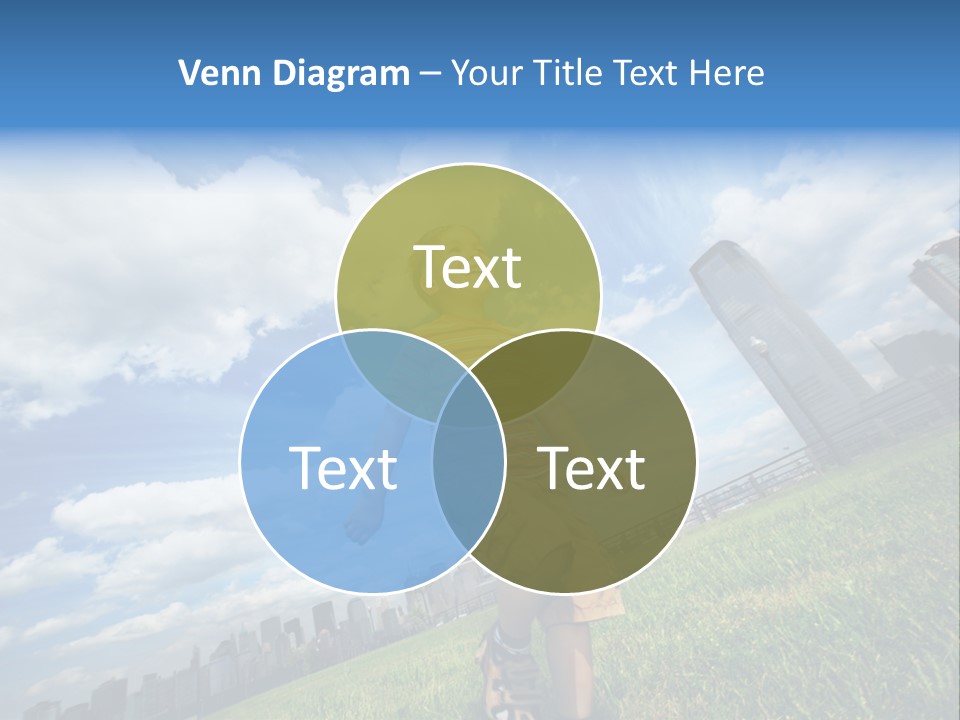 Boy Running On Green Grass Field Under Beautiful Blue Sky With Scenic White Clouds. PowerPoint Template