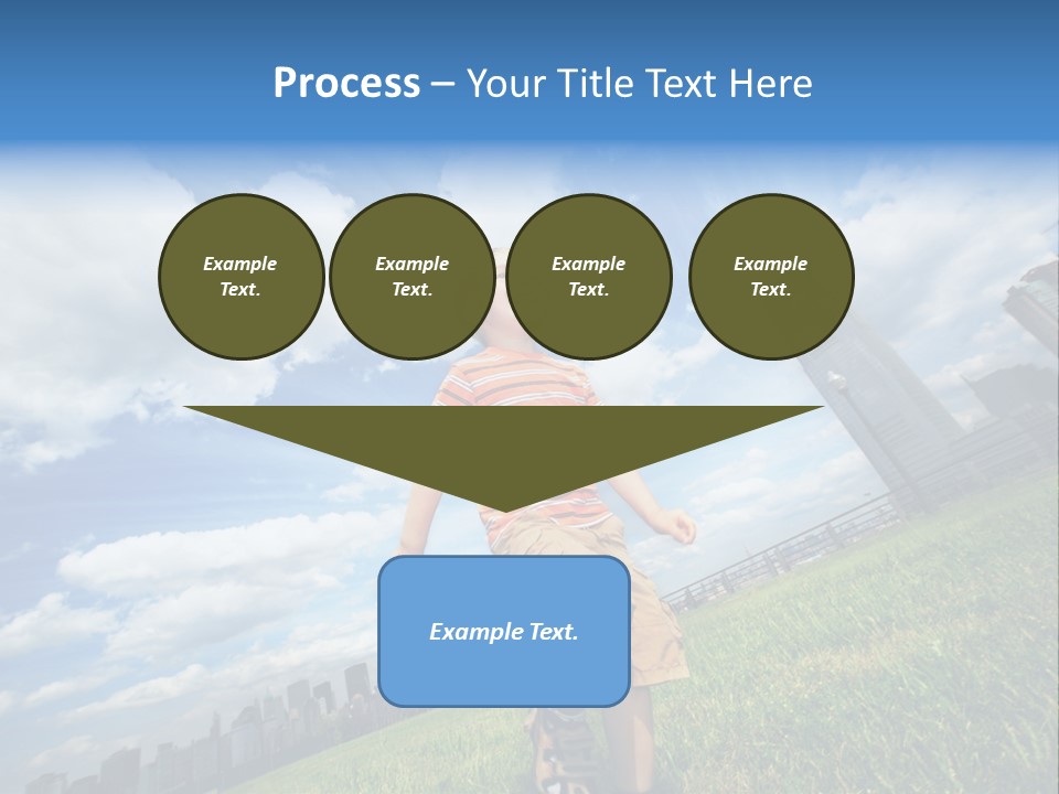 Boy Running On Green Grass Field Under Beautiful Blue Sky With Scenic White Clouds. PowerPoint Template