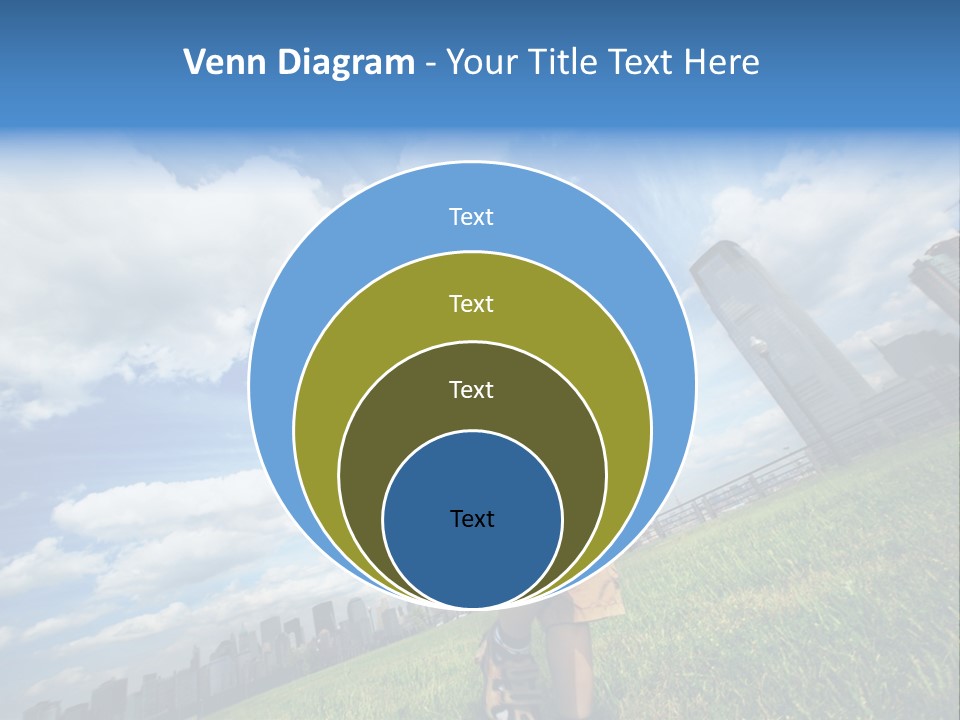 Boy Running On Green Grass Field Under Beautiful Blue Sky With Scenic White Clouds. PowerPoint Template