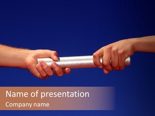 Hands Passing The Baton Against Blue Sky PowerPoint Template