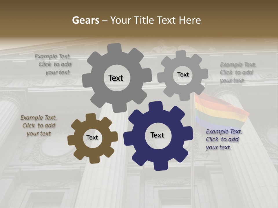 Lesbian, Gay, Bisexual, And Transgender Pride Flag Flying Outside A Government Building PowerPoint Template