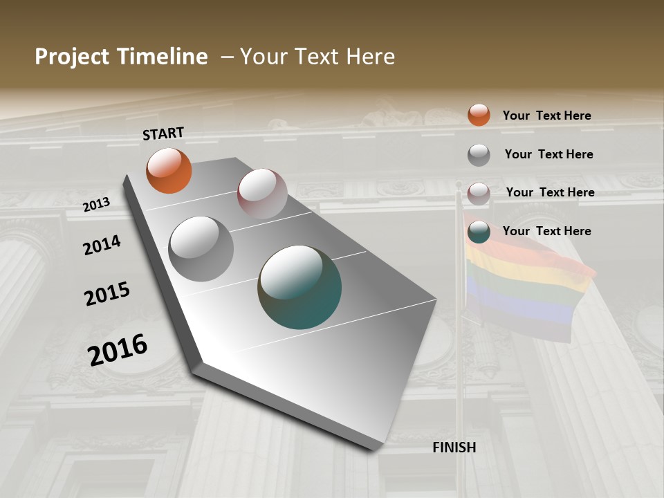 Lesbian, Gay, Bisexual, And Transgender Pride Flag Flying Outside A Government Building PowerPoint Template