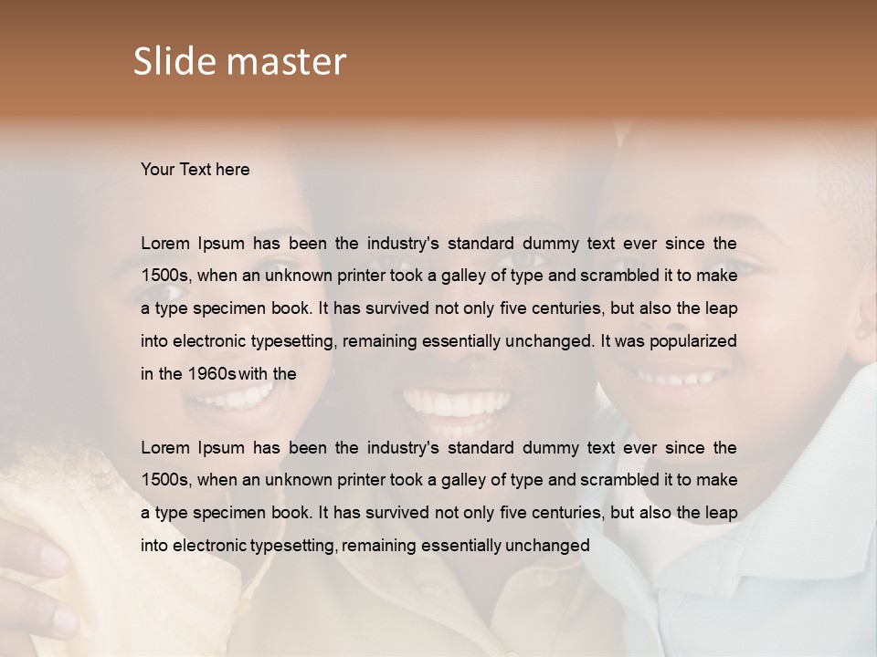 Man And Two Young Children Embracing And Smiling PowerPoint Template