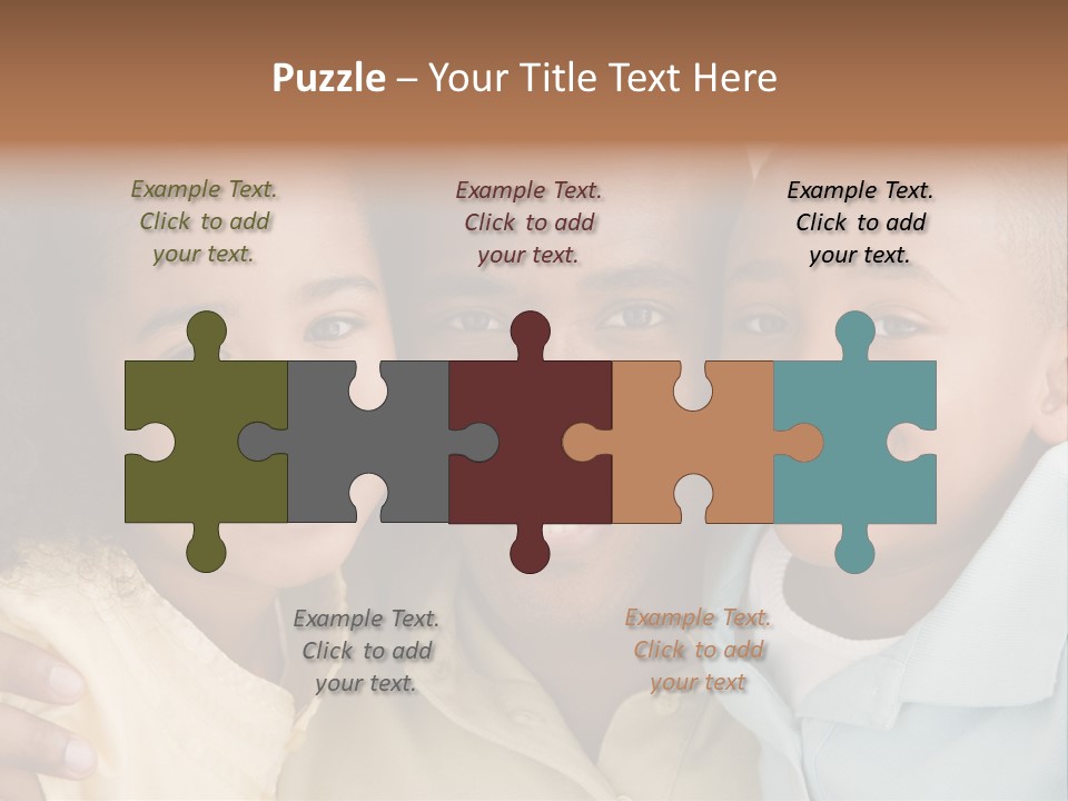 Man And Two Young Children Embracing And Smiling PowerPoint Template